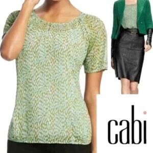 CAbi Blue Green Keyhole Short Sleeve Semi Sheer Pebble Blouse #902 Women's M